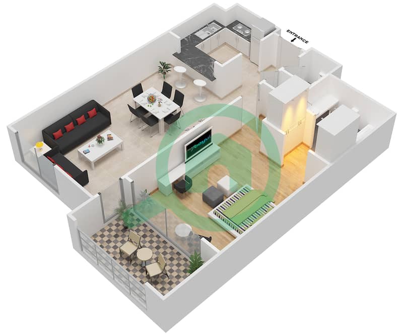 Ansam - 1 Bedroom Apartment Type A-ANSAM 2,3 Floor plan interactive3D