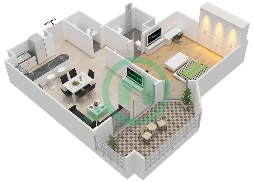 Ansam - 1 Bedroom Apartment Type C-ANSAM 2,3 Floor plan interactive3D