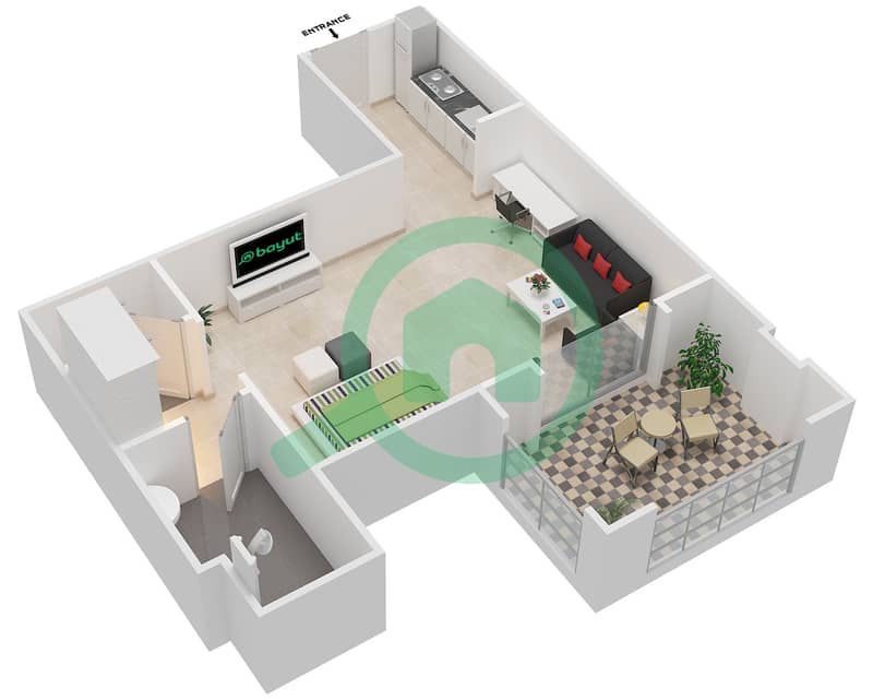 Ансам - Апартамент Студия планировка Тип C-ANSAM 2,3 interactive3D