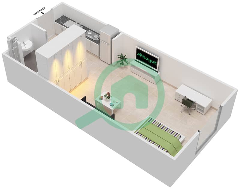 Ritaj (Residential Complex) - Studio Apartment Type A Floor plan interactive3D