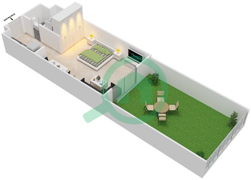المخططات الطابقية لتصميم النموذج 1 شقة استوديو - شيرينا ريزيدينس interactive3D