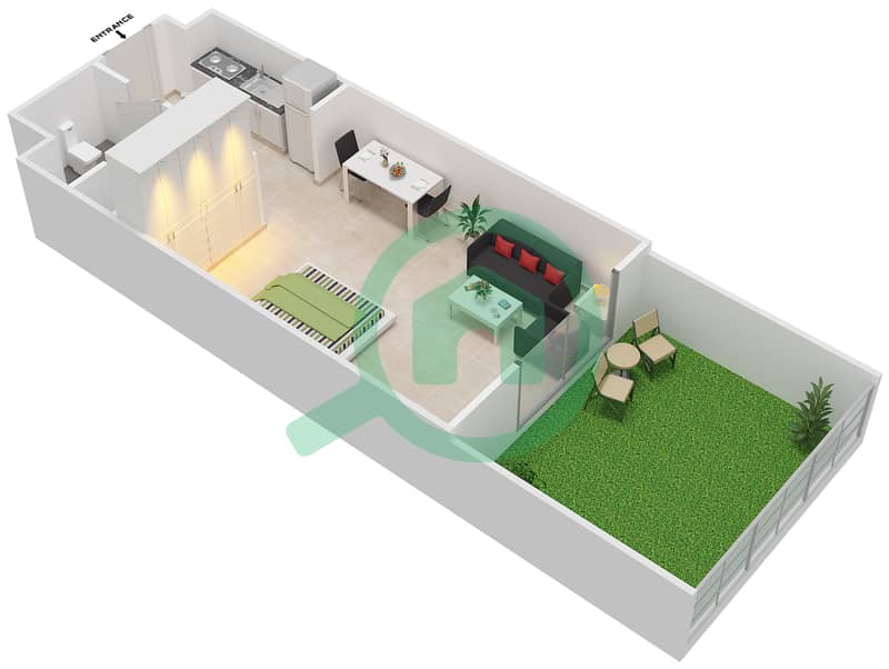 المخططات الطابقية لتصميم النموذج 3A شقة استوديو - شيرينا ريزيدينس interactive3D