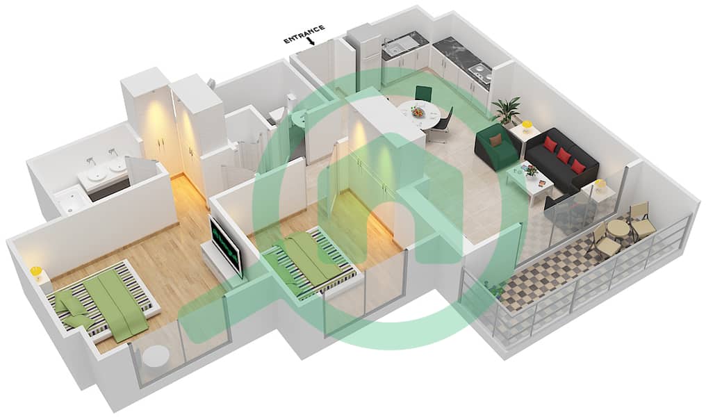 Равда Апартаменты - Апартамент 2 Cпальни планировка Тип/мера 2B interactive3D
