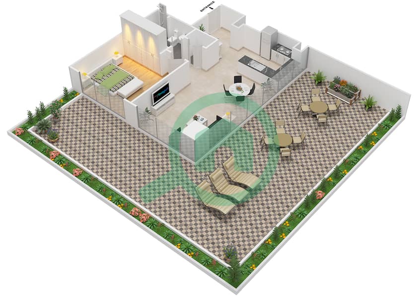 المخططات الطابقية لتصميم النموذج 1 FLOOR 1 شقة 1 غرفة نوم - فرهاد عزيزي ريزيدنس interactive3D