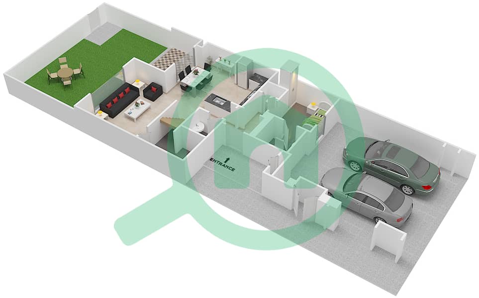 萨马联排别墅 - 3 卧室联排别墅类型／单位2A戶型图 interactive3D