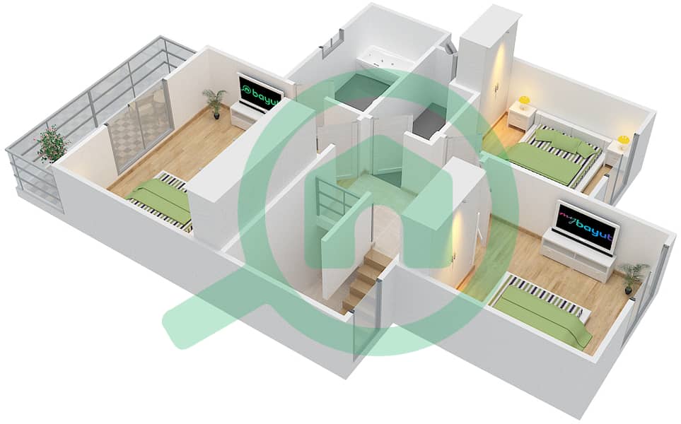 Sama Townhouses - 3 Bedroom Townhouse Type/unit 2A Floor plan interactive3D