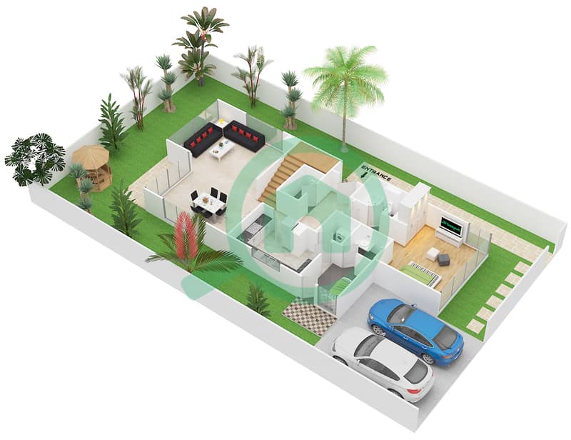 المخططات الطابقية لتصميم النموذج V2-L2 فیلا 6 غرف نوم - (أكويا من داماك) داماك هيلز 2 interactive3D