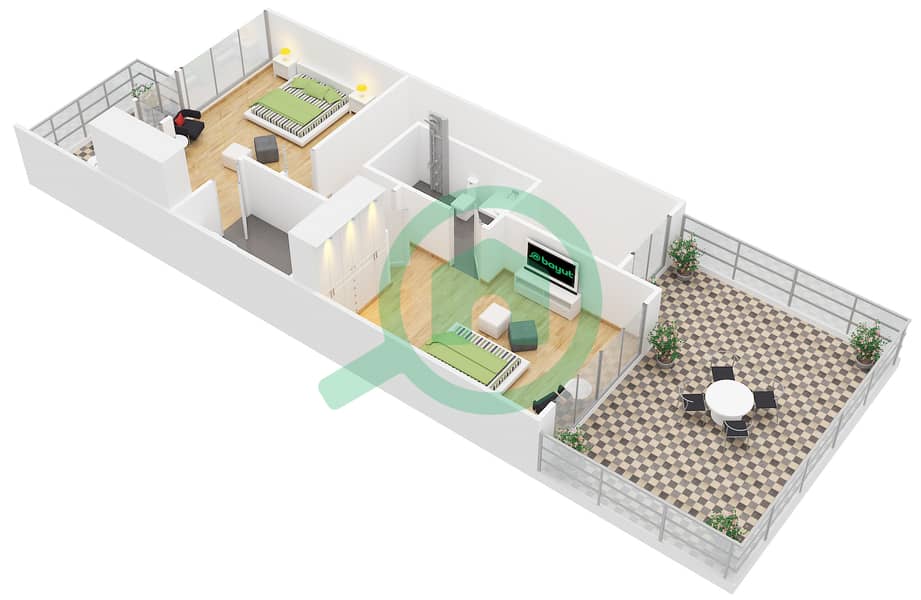 المخططات الطابقية لتصميم النموذج X-R2M11 فیلا 2 غرفة نوم - فيلات كازابلانكا interactive3D