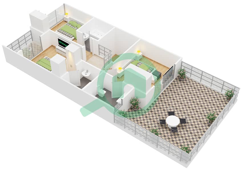المخططات الطابقية لتصميم النموذج X-R2M14 فیلا 3 غرف نوم - (أكويا من داماك) داماك هيلز 2 interactive3D