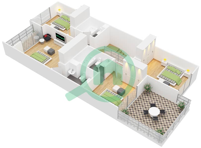 المخططات الطابقية لتصميم النموذج XU-B1 فیلا 4 غرف نوم - (أكويا من داماك) داماك هيلز 2 interactive3D