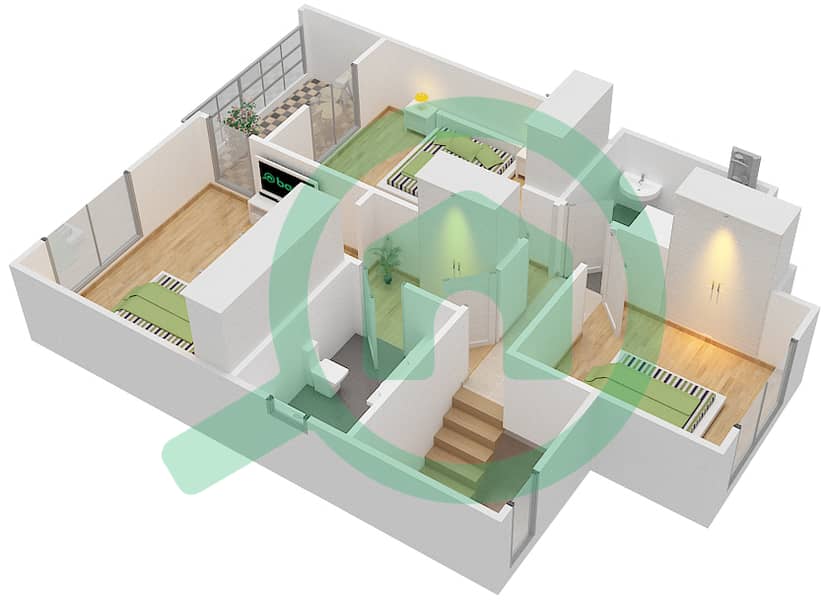 萨马联排别墅 - 4 卧室联排别墅类型／单位3戶型图 interactive3D