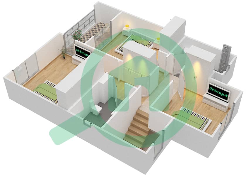 萨马联排别墅 - 4 卧室联排别墅类型／单位4戶型图 interactive3D