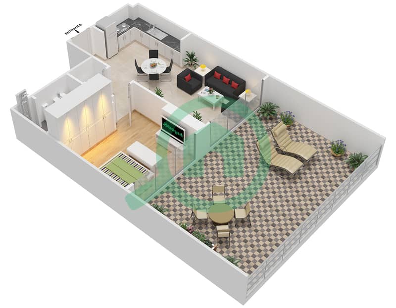 Farhad Azizi Residence - 1 Bedroom Apartment Type 3 FLOOR 1 Floor plan interactive3D