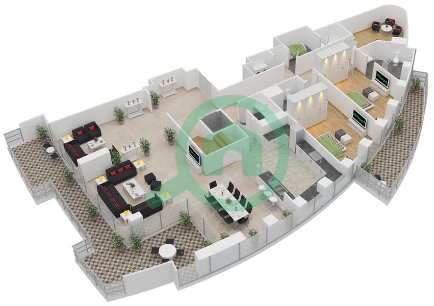 Бурдж Виста 1 - Апартамент 5 Cпальни планировка Единица измерения 3 interactive3D