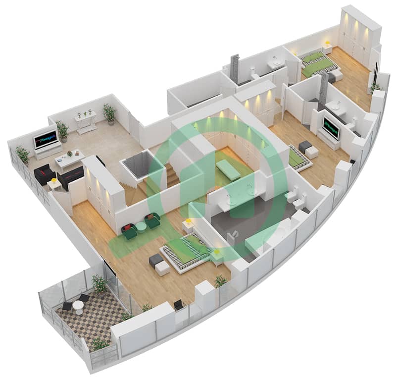 Burj Vista 1 - 5 Bedroom Apartment Unit 3 Floor plan interactive3D