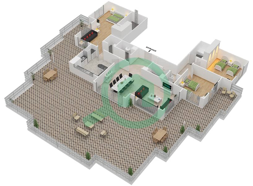 المخططات الطابقية لتصميم النموذج D-ANSAM 4 شقة 3 غرف نوم - أنسام interactive3D
