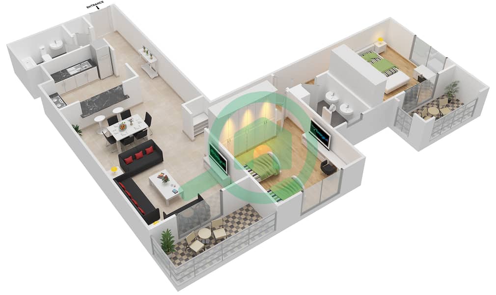 安萨姆公寓 - 2 卧室公寓类型F-ANSAM 4戶型图 interactive3D