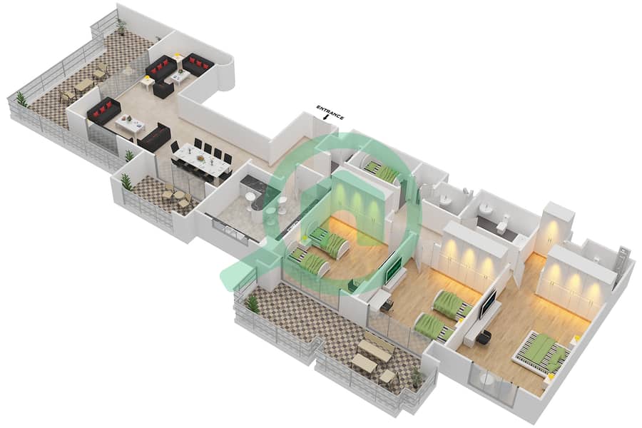 Ансам - Апартамент 3 Cпальни планировка Тип E-ANSAM 4 interactive3D