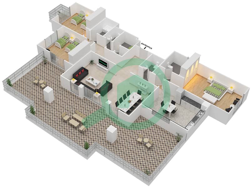 Ансам - Апартамент 3 Cпальни планировка Тип E-ANSAM 2,3 interactive3D