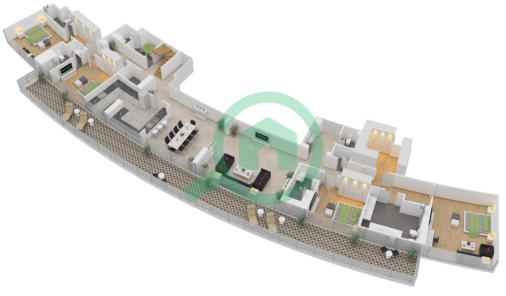 المخططات الطابقية لتصميم الوحدة 4 - 1 شقة 12 غرف نوم - برج فيستا 1 interactive3D