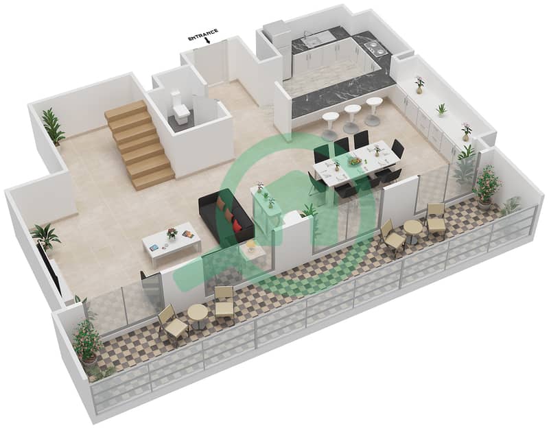 Резиденции Хаятт Ридженси Крик Хайтс - Апартамент 1 Спальня планировка Тип E interactive3D