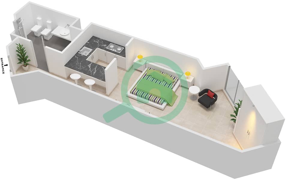 المخططات الطابقية لتصميم النموذج B شقة استوديو - حياة ريجنسي كريك هايتس ريزيدنس interactive3D