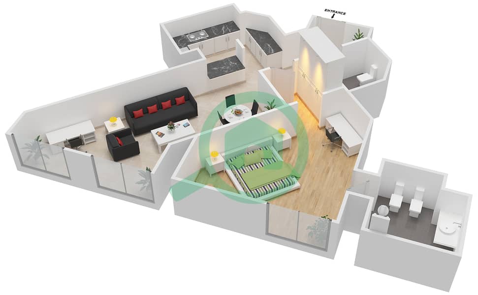 Hyatt Regency Creek Heights Residences - 1 Bedroom Apartment Type A Floor plan interactive3D