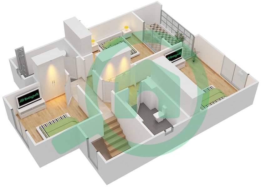 萨马联排别墅 - 4 卧室联排别墅类型／单位4A戶型图 interactive3D