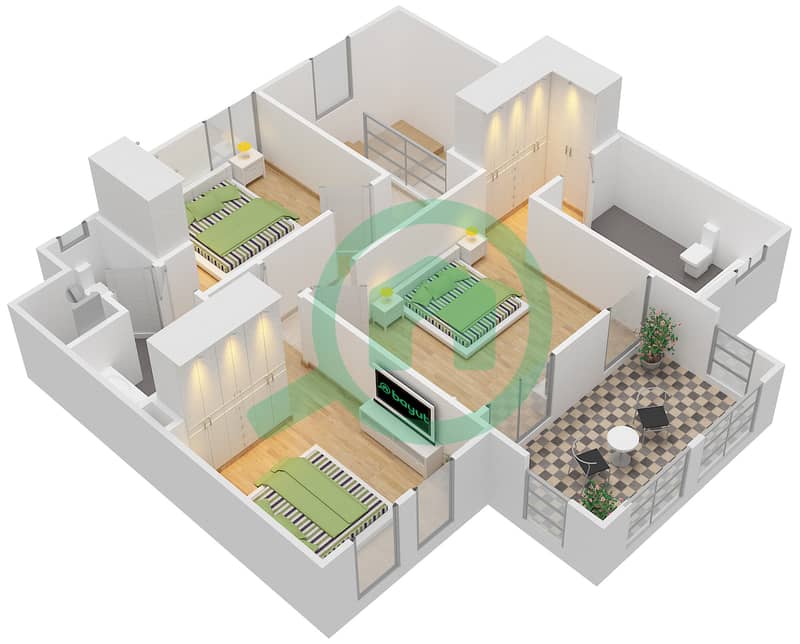 Мира Оазис 3 - Апартамент 3 Cпальни планировка Тип D interactive3D