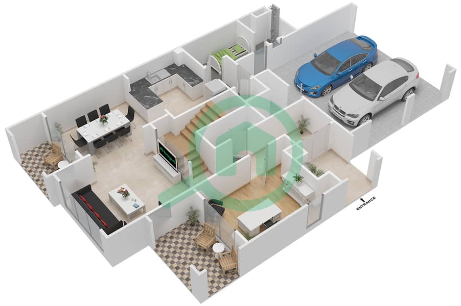 米拉绿洲3号区 - 4 卧室联排别墅类型E戶型图 interactive3D