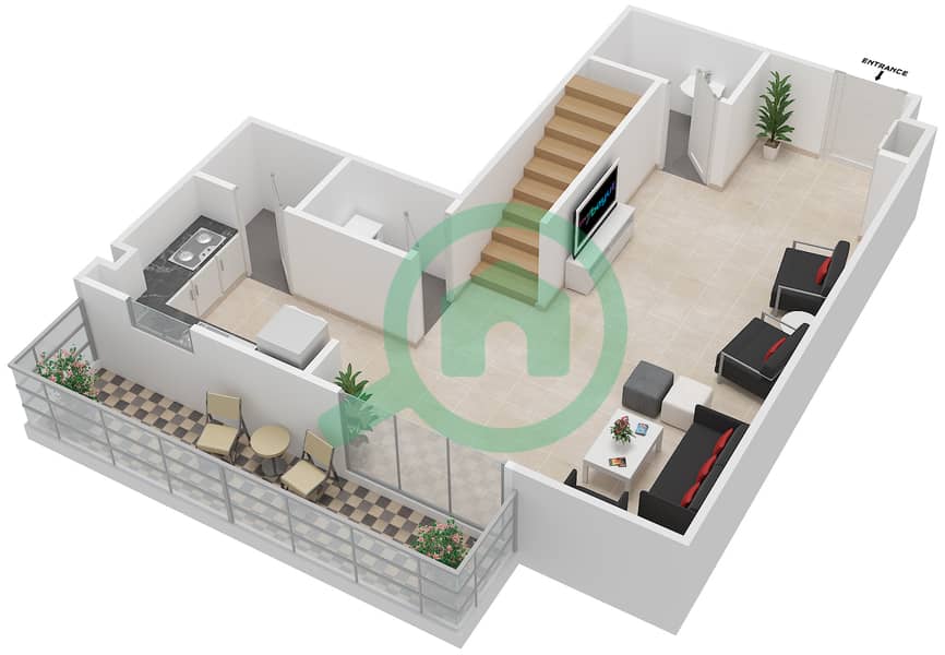 Green View 2 - 2 Bedroom Apartment Type M Floor plan interactive3D