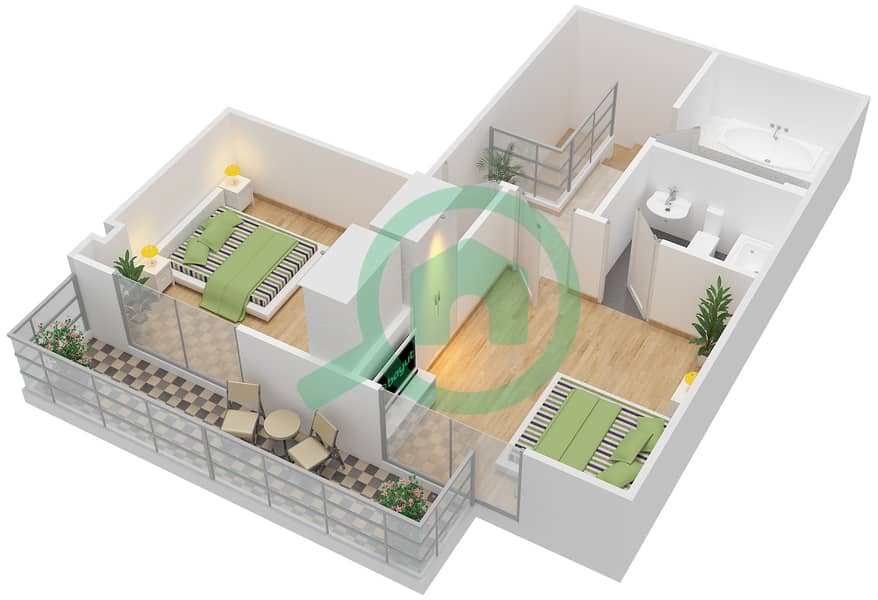 Грин Вью 2 - Апартамент 2 Cпальни планировка Тип M interactive3D