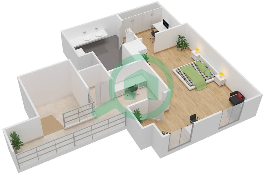 المخططات الطابقية لتصميم النموذج E شقة 1 غرفة نوم - حياة ريجنسي كريك هايتس ريزيدنس interactive3D