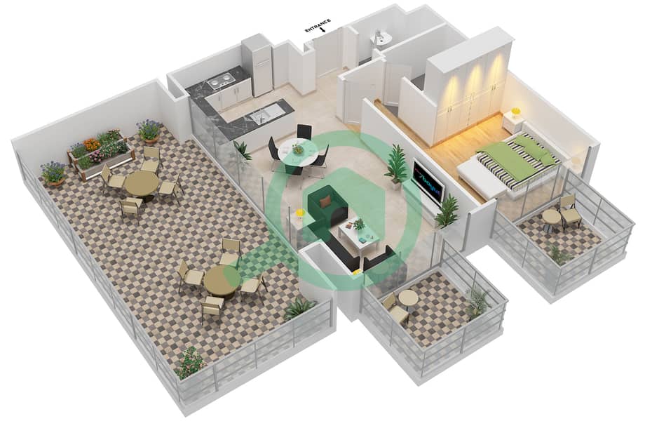 المخططات الطابقية لتصميم النموذج 5 FLOOR 15 شقة 1 غرفة نوم - فرهاد عزيزي ريزيدنس interactive3D