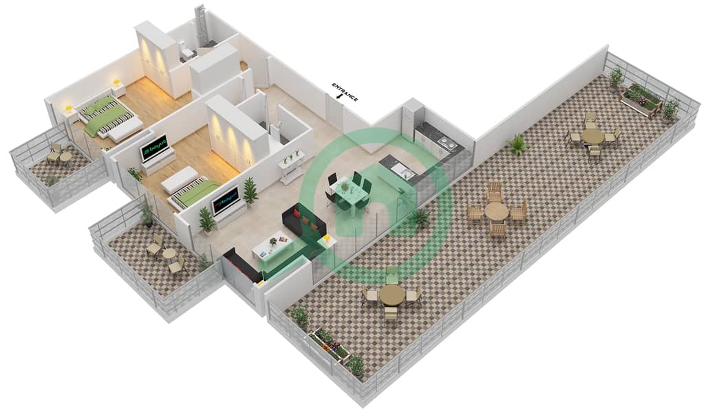 المخططات الطابقية لتصميم النموذج 4 FLOOR 17 شقة 2 غرفة نوم - فرهاد عزيزي ريزيدنس interactive3D