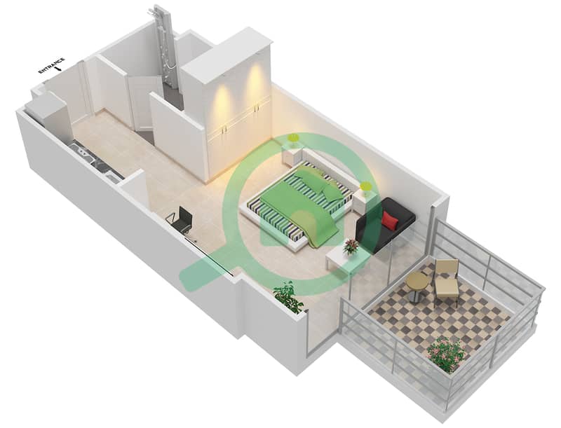 Фархад Азизи Резиденс - Апартамент Студия планировка Тип 1 FLOOR 2-17 interactive3D