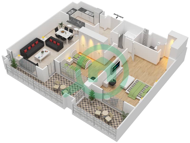 安萨姆公寓 - 2 卧室公寓类型D-ANSAM 4戶型图 interactive3D