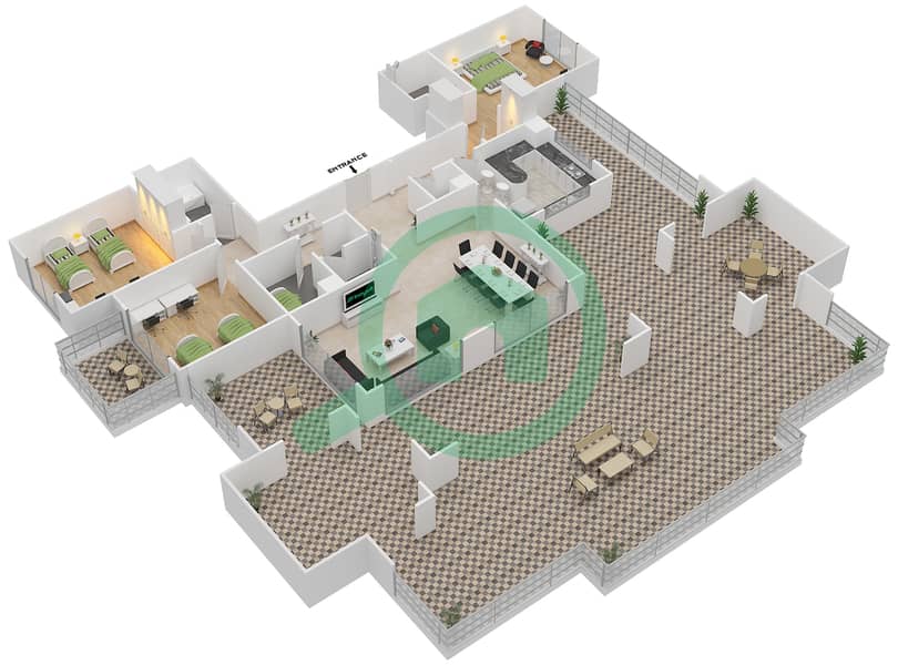 المخططات الطابقية لتصميم النموذج B-ANSAM 1 شقة 3 غرف نوم - أنسام interactive3D