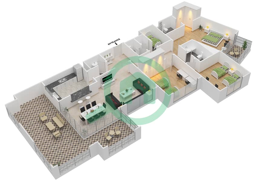 المخططات الطابقية لتصميم النموذج C-ANSAM 1 شقة 3 غرف نوم - أنسام interactive3D