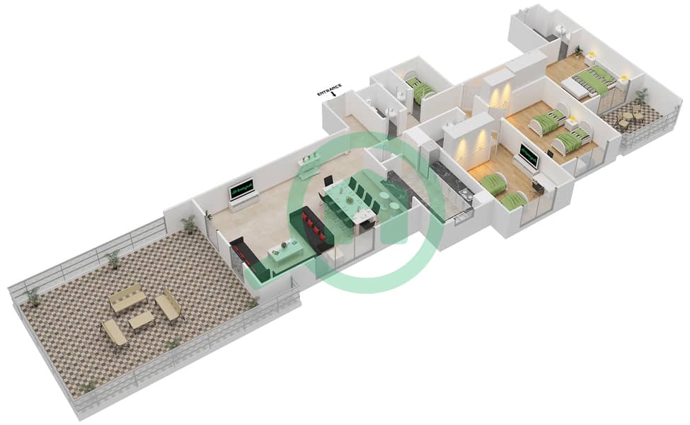 Ансам - Апартамент 3 Cпальни планировка Тип C-ANSAM 2,3 interactive3D