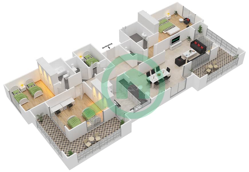 المخططات الطابقية لتصميم النموذج A-ANSAM 1 شقة 3 غرف نوم - أنسام interactive3D