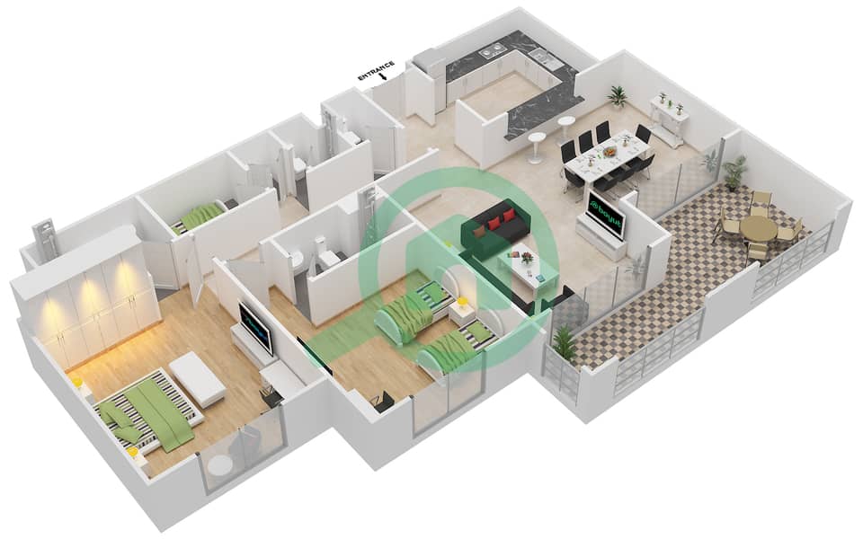 Ansam - 2 Bedroom Apartment Type B-ANSAM 4 Floor plan interactive3D