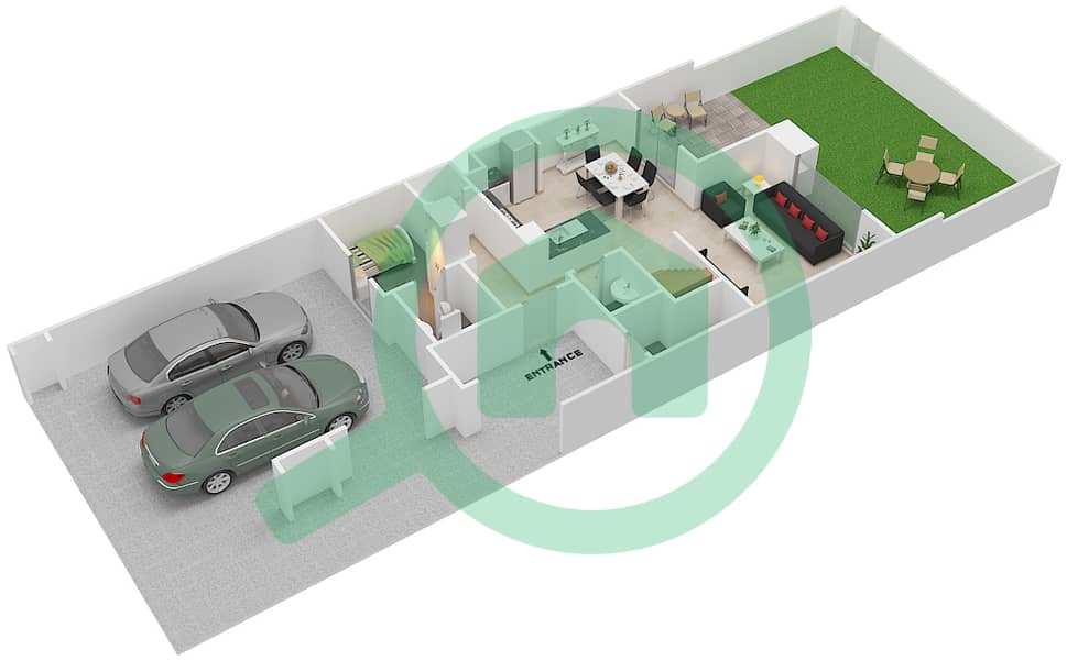 المخططات الطابقية لتصميم النموذج 10 تاون هاوس 3 غرف نوم - صافي تاون هاوس interactive3D