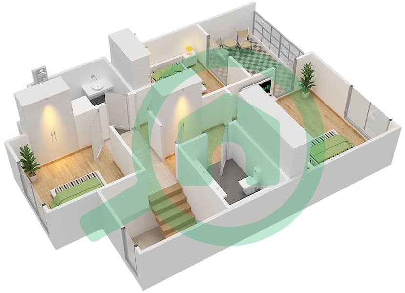 萨菲联排别墅 - 4 卧室联排别墅类型11戶型图 interactive3D