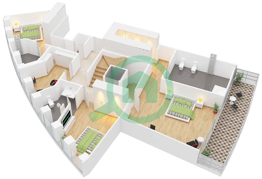 المخططات الطابقية لتصميم الوحدة 1 بنتهاوس 4 غرف نوم - برج فيستا 2 interactive3D