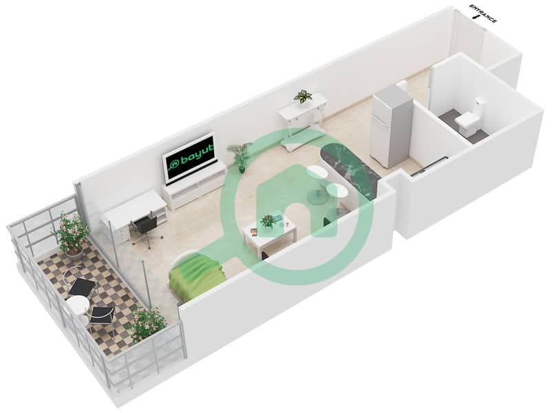 Al Jawhara Residences - Studio Apartment Type 5 Floor plan interactive3D