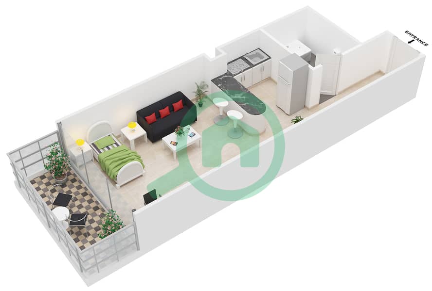 Аль Джаухара Резиденсес - Апартамент Студия планировка Тип 7 interactive3D