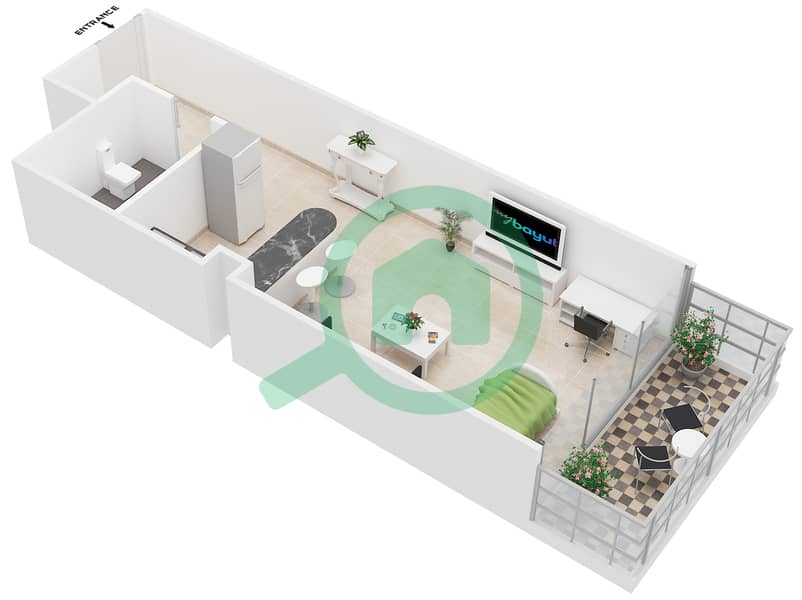 Al Jawhara Residences - Studio Apartment Type 8 Floor plan interactive3D