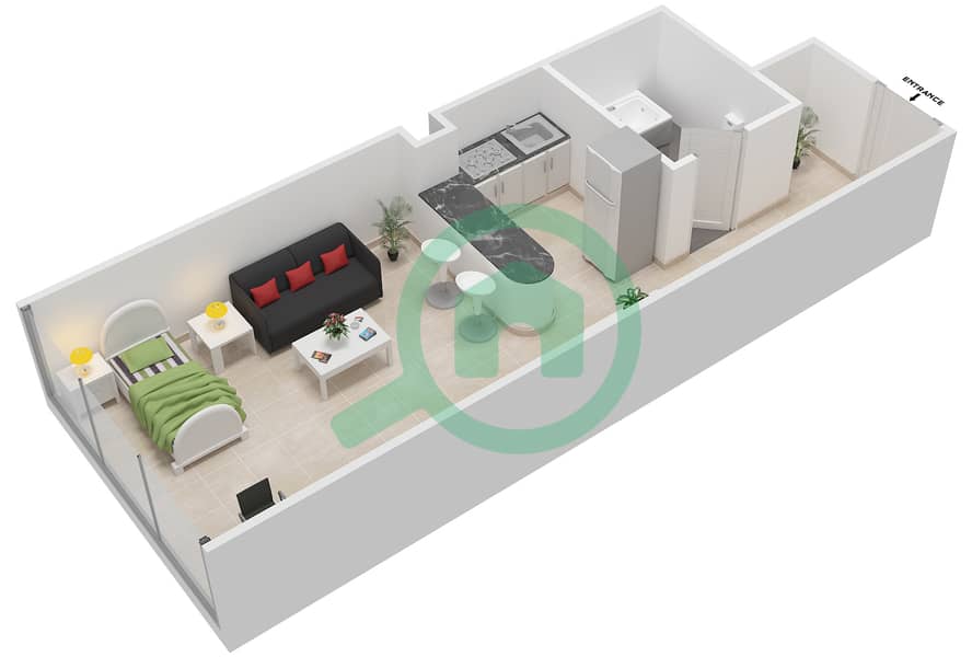 Al Jawhara Residences - Studio Apartment Type 11 Floor plan interactive3D