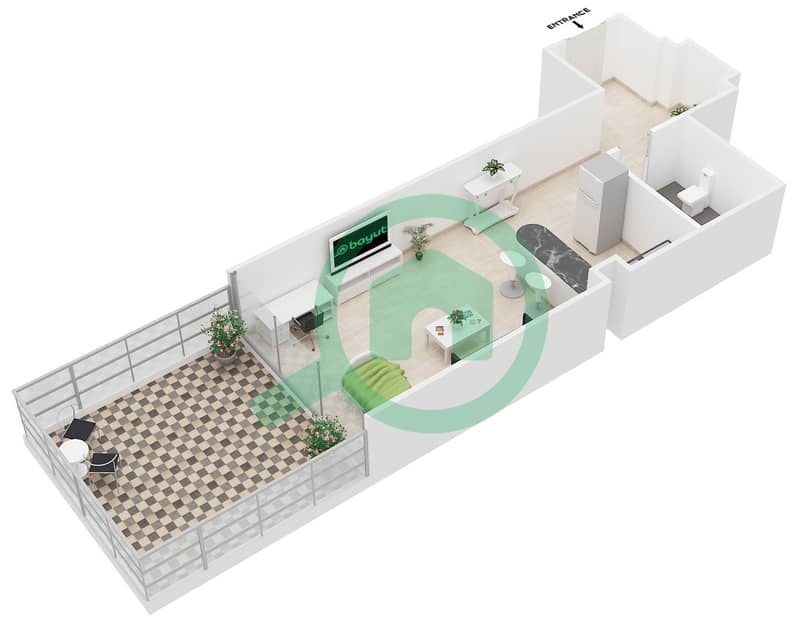 Al Jawhara Residences - Studio Apartment Type 12 Floor plan interactive3D